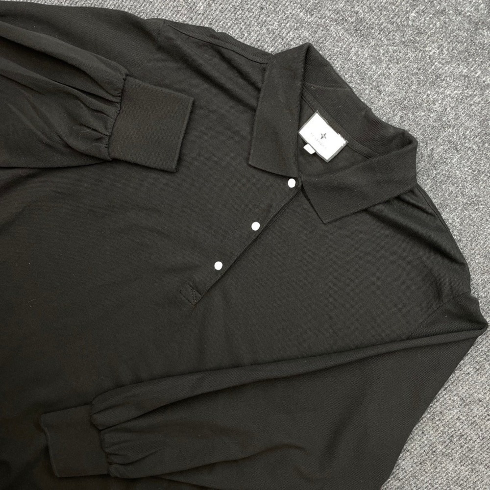 Tuckernuck Long Sleeve Polo Dress Black Cotton Pique Size XL Preppy Mini Pocket